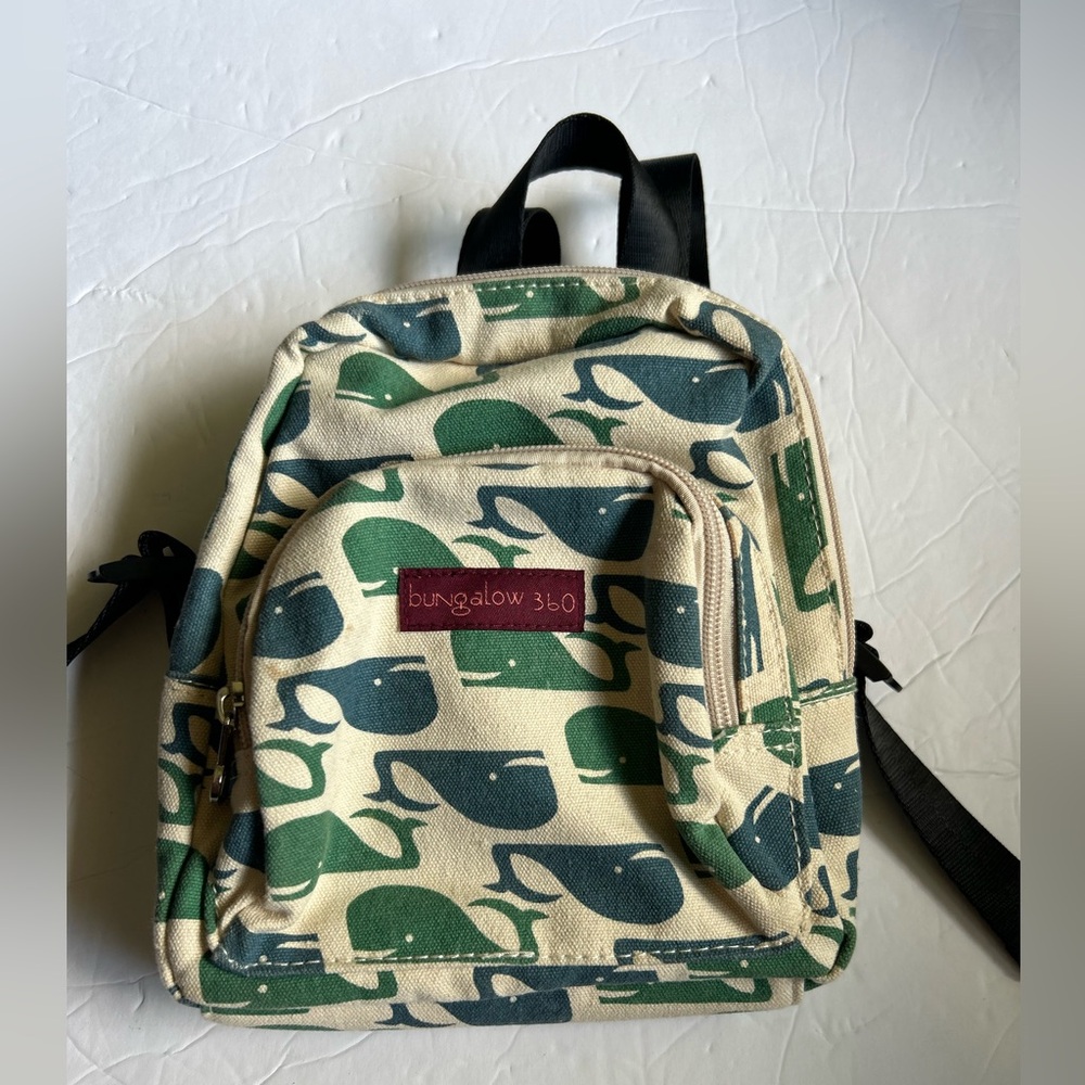 Bungalow 360 Green and Cream Whale Canvas Bag